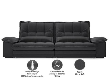 Imagem de Sofá Bergamo 2,30m Retrátil e Reclinável Linho Soft Grafite - NETSOFAS