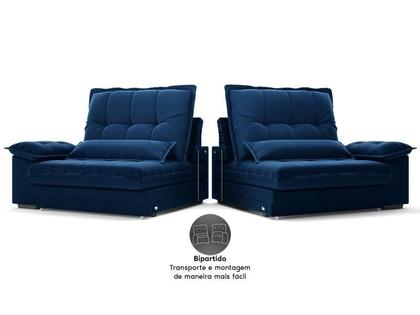 Imagem de Sofá Bergamo 2,30m Retrátil e Reclinável Veludocristal Azul Marinho - NETSOFAS