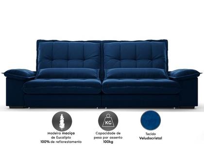 Imagem de Sofá Bergamo 2,30m Retrátil e Reclinável Veludocristal Azul Marinho - NETSOFAS