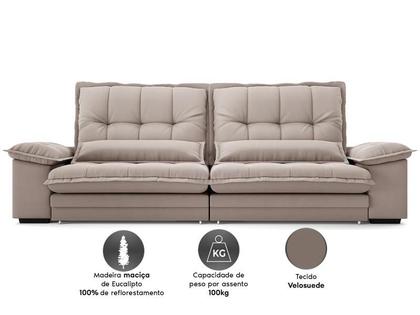Imagem de Sofá Bergamo 2,50m Assento Retrátil e Reclinável Velosuede Bege - NETSOFAS