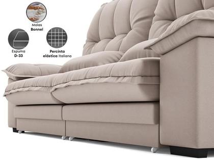 Imagem de Sofá Bergamo 2,50m Assento Retrátil e Reclinável Velosuede Bege - NETSOFAS