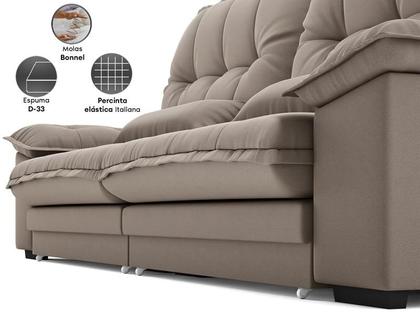 Imagem de Sofá Bergamo 2,50m Assento Retrátil e Reclinável Velosuede Capuccino - NETSOFAS