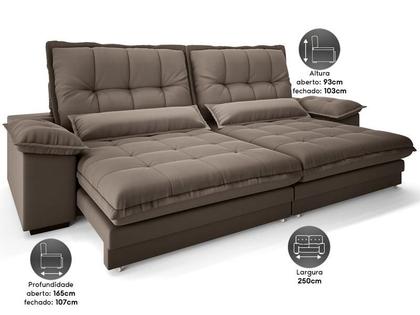 Imagem de Sofá Bergamo 2,50m Assento Retrátil e Reclinável Velosuede Marrom - NETSOFAS