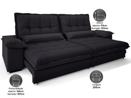 Imagem de Sofa Bergamo 2,50m Assento Retratil e Reclinavel Velosuede Preto - NETSOFAS