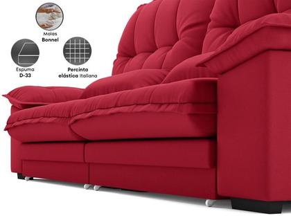 Imagem de Sofá Bergamo 2,50m Assento Retrátil e Reclinável Velosuede Vermelho - NETSOFAS