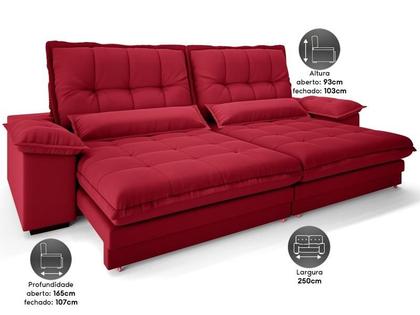 Imagem de Sofá Bergamo 2,50m Assento Retrátil e Reclinável Velosuede Vermelho - NETSOFAS
