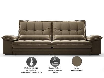 Imagem de Sofá Bergamo 2,50m Retrátil e Reclinável Veludocristal Castor - NETSOFAS