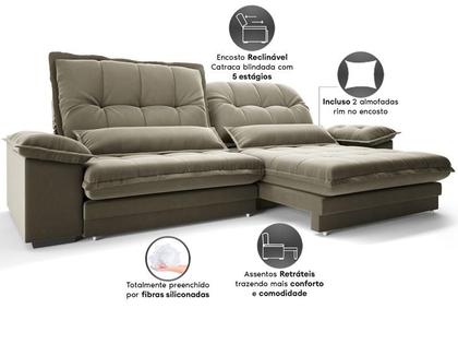 Imagem de Sofá Bergamo 2,50m Retrátil e Reclinável Veludocristal Fendi - NETSOFAS