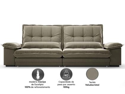 Imagem de Sofá Bergamo 2,50m Retrátil e Reclinável Veludocristal Fendi - NETSOFAS