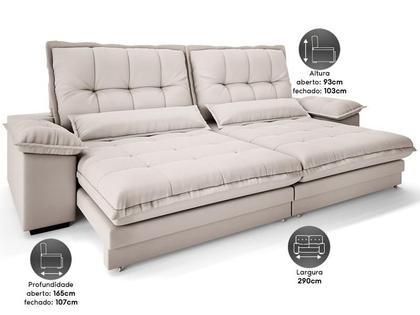 Imagem de Sofa Bergamo 2,90m Assento Retratil e Reclinavel Velosuede Areia - NETSOFAS