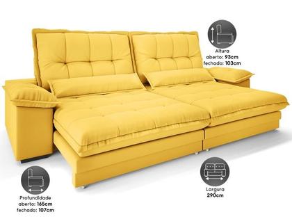 Imagem de Sofá Bergamo 2,90m Assento Retrátil e Reclinável Velosuede Canário - NETSOFAS