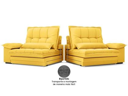 Imagem de Sofá Bergamo 2,90m Assento Retrátil e Reclinável Velosuede Canário - NETSOFAS