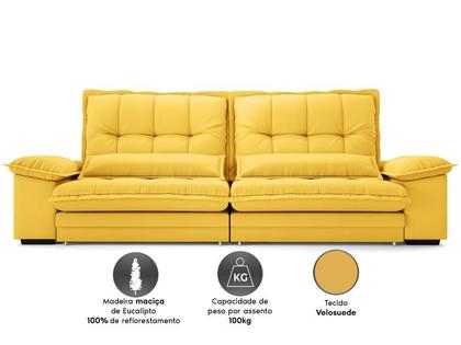 Imagem de Sofá Bergamo 2,90m Assento Retrátil e Reclinável Velosuede Canário - NETSOFAS