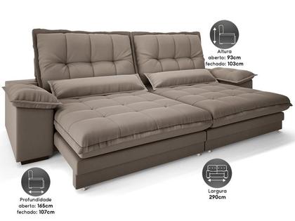 Imagem de Sofá Bergamo 2,90m Assento Retrátil e Reclinável Velosuede Capuccino - NETSOFAS