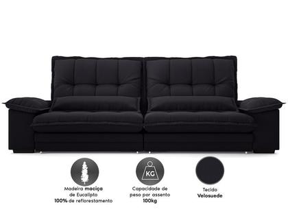 Imagem de Sofa Bergamo 2,90m Assento Retratil e Reclinavel Velosuede Preto - NETSOFAS