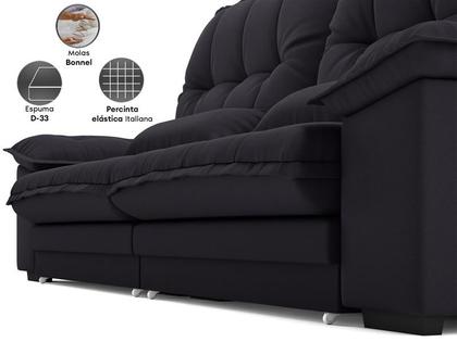 Imagem de Sofa Bergamo 2,90m Assento Retratil e Reclinavel Velosuede Preto - NETSOFAS