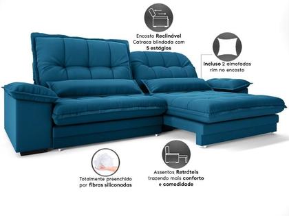 Imagem de Sofá Bergamo 2,90m Assento Retrátil e Reclinável Velosuede Royal - NETSOFAS