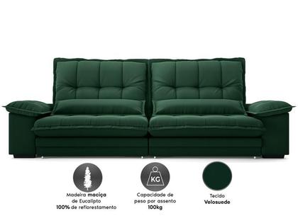 Imagem de Sofá Bergamo 2,90m Assento Retrátil e Reclinável Velosuede Verde - NETSOFAS