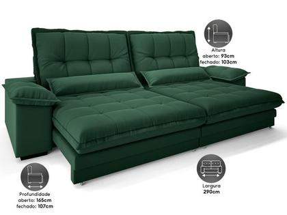 Imagem de Sofá Bergamo 2,90m Assento Retrátil e Reclinável Velosuede Verde - NETSOFAS