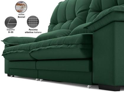 Imagem de Sofá Bergamo 2,90m Assento Retrátil e Reclinável Velosuede Verde - NETSOFAS