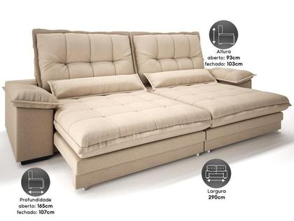 Imagem de Sofá Bergamo 2,90m Retrátil e Reclinável Linho Soft Bege - NETSOFAS
