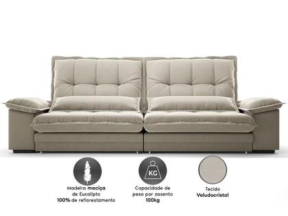 Imagem de Sofá Bergamo 2,90m Retrátil e Reclinável Veludocristal Areia - NETSOFAS