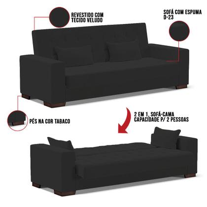 Imagem de Sofá Cama 02 lugares Lisboa Veludo Pés de Plástico