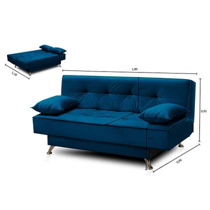 sofá cama 1,80m Flor Suede Azul Adonai Estofados Imagem de sofá cama 1,80m Flor Suede Azul Adonai Estofados