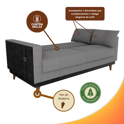 Imagem de Sofá Cama 2 Lugares Esther Tecido Suede 203x95x90cm