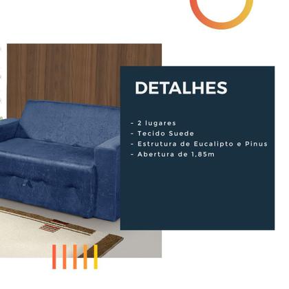 Imagem de Sofá-Cama 2 Lugares Pratik 5000 Mamflex Azul Suede Amassado