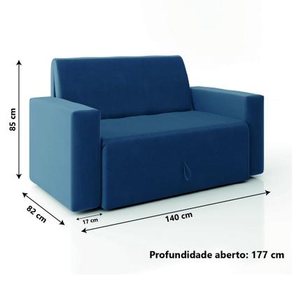 Sofá-Cama 2 Lugares Pratik 5000 Mamflex Azul Suede - MAM FLEX ESTOFADOS LTDA Imagem de Sofá-Cama 2 Lugares Pratik 5000 Mamflex Azul Suede