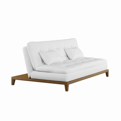 Imagem de Sofá-Cama 3 Lugares Casal Autenticidade Base e Pés de Madeira Branco
