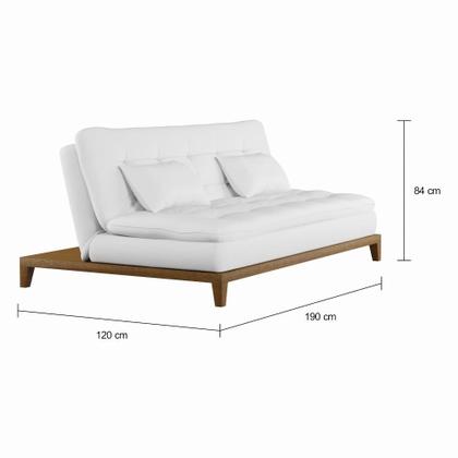 Imagem de Sofá-Cama 3 Lugares Casal Autenticidade Base e Pés de Madeira Branco