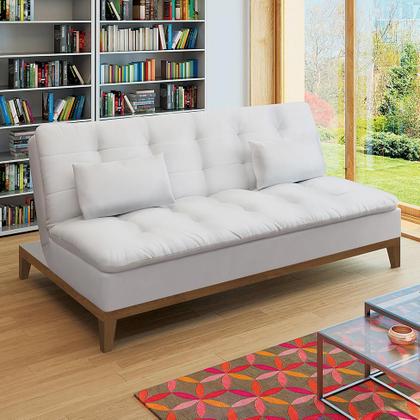 Imagem de Sofá-Cama 3 Lugares Casal Premium Base e Pés de Madeira material sintético Branco