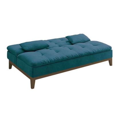 Imagem de Sofá-Cama 3 Lugares Casal Premium Base e Pés de Madeira Suede Azul