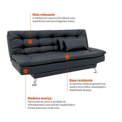 Sofá-Cama 3 Lugares Casal Premium material sintético Preto - Mobly Imagem de Sofá-Cama 3 Lugares Casal Premium material sintético Preto