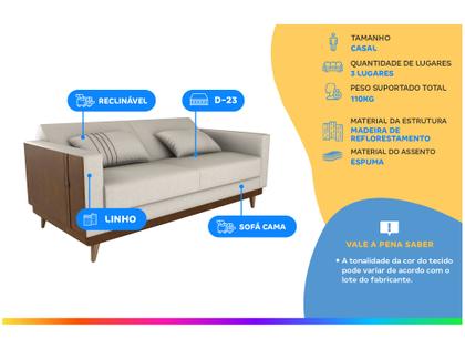 Imagem de Sofá-cama 3 Lugares Casal Reclinável Linho Matrix Esther