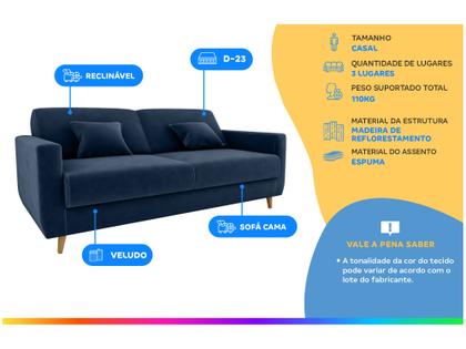 Imagem de Sofá-cama 3 Lugares Casal Reclinável Veludo Matrix Emília