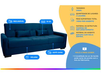 Sofá-cama 3 Lugares Casal Reclinável Veludo Matrix Lavínia Imagem de Sofá-cama 3 Lugares Casal Reclinável Veludo Matrix Lavínia