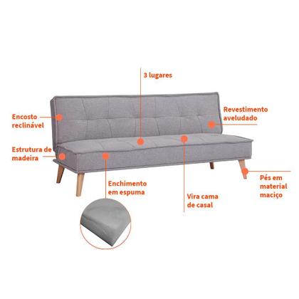 Imagem de Sofá-Cama 3 Lugares Casal Venice Cinza