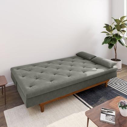 Imagem de Sofá Cama 3 Lugares em Suede Tokio Yescasa Cinza/Mel