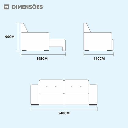 Imagem de Sofá Cama 4 Lugares Retrátil e Reclinável Belize 2.40m Linho Creme Mundial Estofados