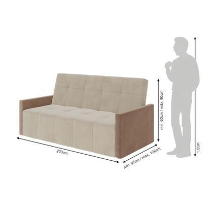 Imagem de Sofa Cama 4 Lugares Retrátil e Reclinável Paris 2,10m Veludo Areia/marrom