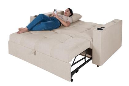 Imagem de Sofá Cama Austin Retrátil Reclinável Com Kit Multimídia Som Bluetooth USB Porta Copos