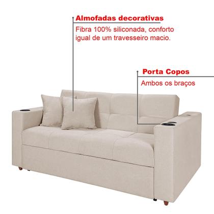 Imagem de Sofá Cama Austin Retrátil Reclinável Com Kit Multimídia Som Bluetooth USB Porta Copos