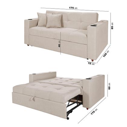 Imagem de Sofá Cama Austin Retrátil Reclinável Com Kit Multimídia Som Bluetooth USB Porta Copos