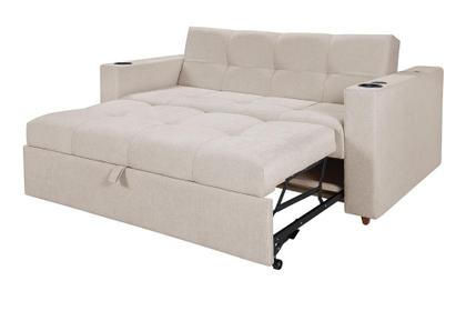 Imagem de Sofá Cama Austin Retrátil Reclinável Com Kit Multimídia Som Bluetooth USB Porta Copos