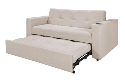Imagem de Sofá Cama Austin Retrátil Reclinável Com Kit Multimídia Som Bluetooth USB Porta Copos