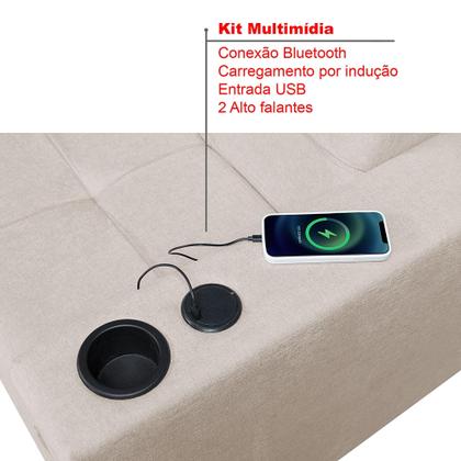 Imagem de Sofá Cama Austin Retrátil Reclinável Com Kit Multimídia Som Bluetooth USB Porta Copos