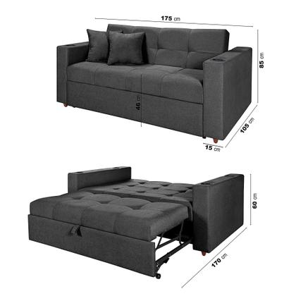 Imagem de Sofá Cama Austin Retrátil Reclinável Com Kit Multimídia Som Bluetooth USB Porta Copos